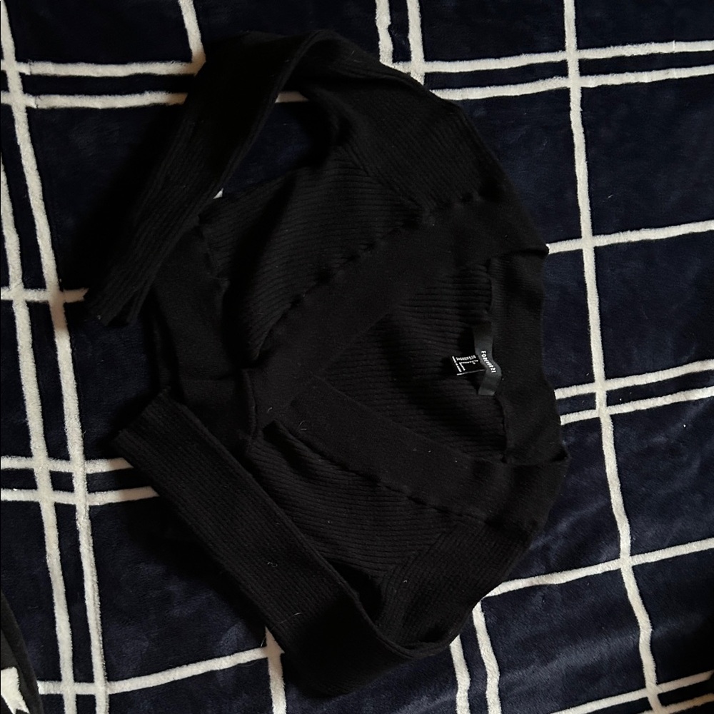 Forever 21 Black Ribbed Long Sleeve Crop Top